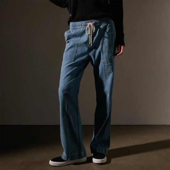 James Perse Denim - James Perse Blue Straight-Leg Jeans with Drawstring